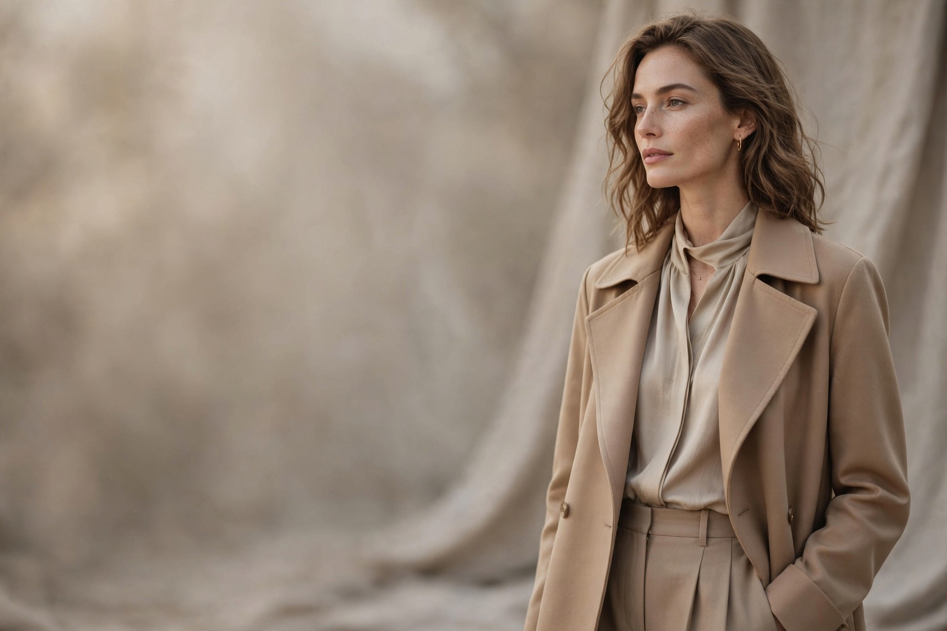 The inspiration: an editorial photo of a woman in a camel wool coat over a silk blouse